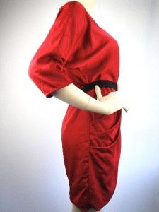  NWT 3/4 Sleeve Red Black Belt ISELIN Sheath Cocktail Dress Sz S