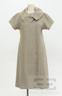 Isabel Toledo Beige Linen Short Sleeve Snap Button Dress Size 8