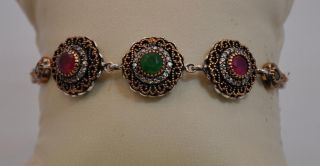 Handmade Turkish Silver Bracelet Ottoman Vintage Style with Stones 925