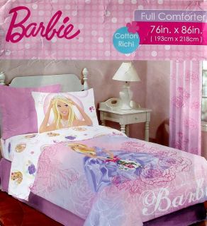 Barbie Roses Floral Pink Full Size Comforter Bedding New