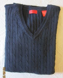 IZOD Mens Basic Cable Knit V Neck Sweater Indigo Navy XL