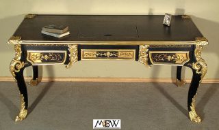 Black Gold Ornate Carved Executive Office Desk Table