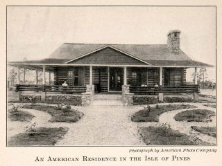 1910 Print American Residence Isle Pines Cuba Log Cabin Youth