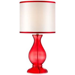 Red glass construction. White polyester drum shade with red trim