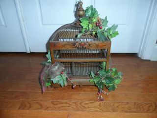  Hand Painted Wood Metal Wire Functional Bird Cage Ivey Daisey