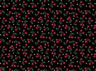 FQ Mary Engelbreit Kitchen Capers Tiny Cherries on Black Fat Quarter