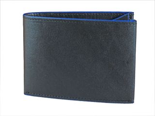 Fold Mens Leather Wallet Clearcut in Black with Blue Trim