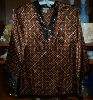 NEW   Jaclyn Smith Elegant Silky Sequined Blouse Tunic Top Shirt Size