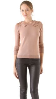 RED Valentino Long Sleeve Sweater with Macrame Collar