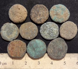 Lot of 10 Smaller Uncleaned Ancient Roman Bronze Coins 15 17mm AE4