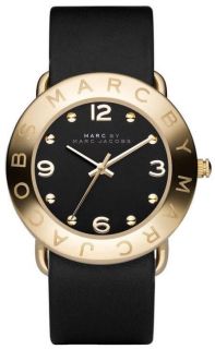 Marc Jacobs Gold Bezel Black Leather Womens Watch MBM1154