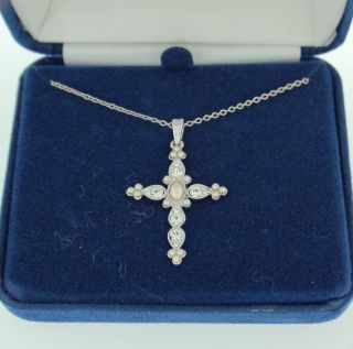   Kross Pearl Color Crystal Cross Necklace Jacqueline Jackie Kennedy