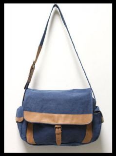 Bean Sunwashed Canvas and Leather Messenger Bag Blue RARE Color