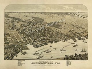 Jacksonville Florida 1876 Historic Panoramic Map 20x28