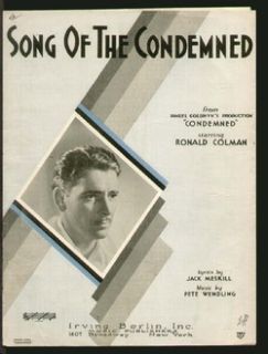 Condemned 1929 Ronald Coleman Movie Vintage Sheet Music