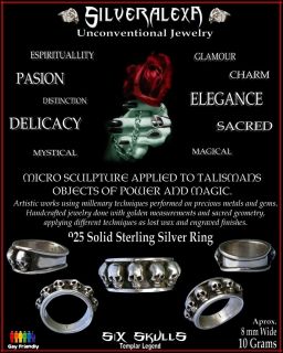 Solid Sterling Silver Handmade 6 Skulls Templar Ring
