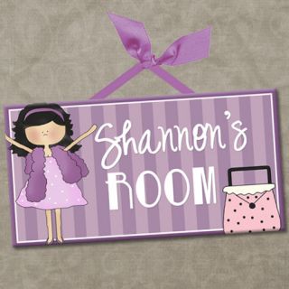 Personalized Kids Room Door Sign Diva Girls Purple Boa Purse Cute Wall