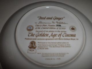  Age of Cinema Fred Astaire Ginger Rogers Collector Plate COA