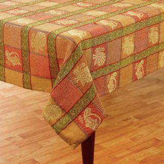 Turkey Jacquard Woven Squares Rust Gold Green Fabric Tablecloth