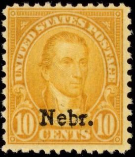 US 679 10¢ 1929 James Monroe Nebr Overprint Fine NH APS Certificate