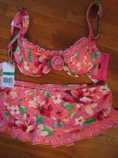 Betsey Johnson Tropical Whip Skirt Pink Bathing Suit Medium