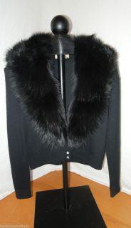 Vintage Womens Small Jay Mar Black Orlon Fur Collar Sweater Rhinestone