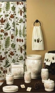   Foliage and Pine Cone Theme Shower Curtain Hooks Bath AccessoriesSet