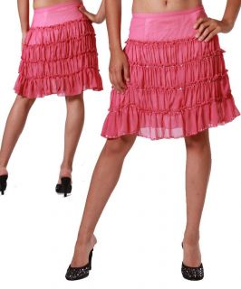 So Cool Pink Ruffle Bead Sequin Knee Length Skirt s 5 M 7 L 9