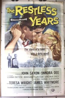 John Saxon Sandra Dee Restless Years Teresa Wright 58 One Sheet Movie