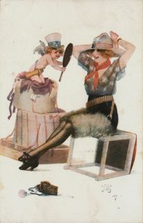 Jean Tam Artist Signed Uncle Sammies Woman Cupid Paris Vintage