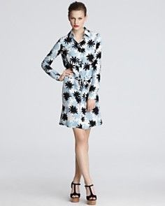2012$385 Diane Von Furstenberg Kovacs Printed Sik Waist Cinching Shirt