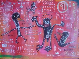 Jean Michel Basquiat Signed Wonderful Drawing Combine Shipping