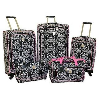 New Jenni Chan Damask 5 Piece Spinner Luggage Set Bla