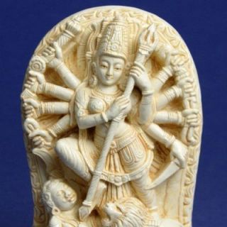 Jaya Durga MA Destroyer Goddess with Lion Hindu Ivory Look Statuette