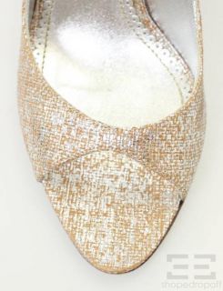 Jean Michel Cazabat Woven Tan Metallic Silver Slingback Heels Size 36