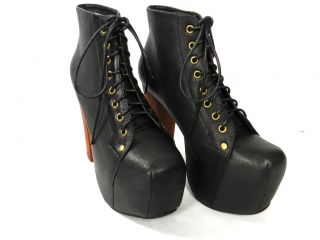 Jeffrey Campbell Lita Black Leather Platform Boots Heels