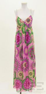 Jerome LHuillier Pink Floral Silk Spaghetti Strap Maxi Dress Size 42