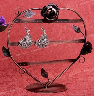 Bronze Heart Rose Stud Earrings Jewelry Rack Holder Display Stand 9