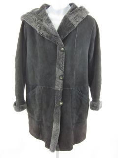 Jekel Gray Leather Fur Jacket Trench Coat Sz 8