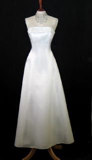 Jessica McClintock White Satin Rhinestones Formal Dress Size 14