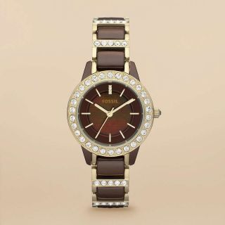 Fossil Womens Jesse Ceramic Watch Brown with Gold Tone CE1059