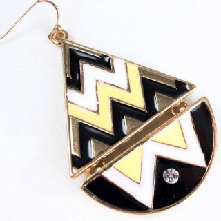  White Yellow Chevron Zig Zag Stripes Geometric Dangle Earrings