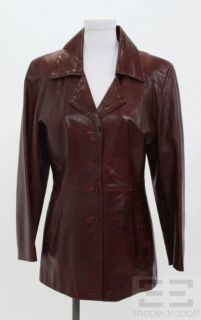 Florence House of Leather Burgundy Leather Button Front Jacket Size