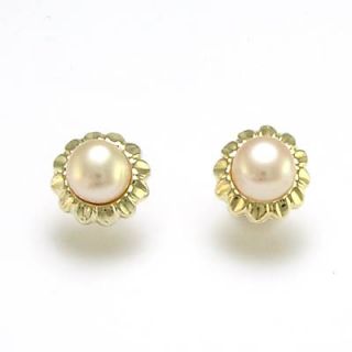 14k 1 70 grams Gold Sunflower Pink Pearl Post Earrings E616