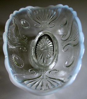 Jewell and Fan Opalescent Oval Celery Bowl byJefferson Glass,1905