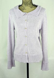 Jill Size M Button Down Cardigan Collared Sweater Purple Knit Long