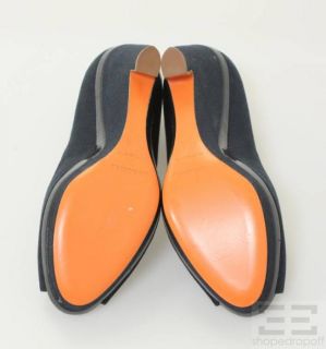 Jil Sander Navy Blue Canvas Peep Toe Wedges Size 38 5 New