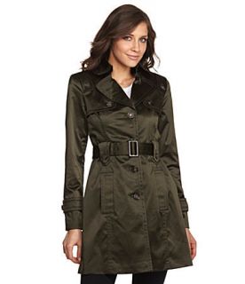 Jessica Simpson Olive Green Satin Trench Belted Military Coat Army XS
