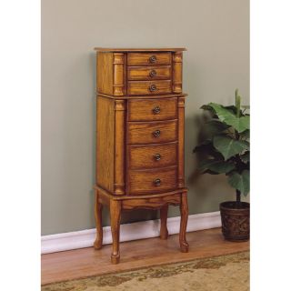 Wooden Oak Jewelry Armoire Box Standing Chest Drawers Mirror Powell