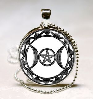 Triple Moon Goddess Celtic Glass Tile Jewelry Necklace Pendant